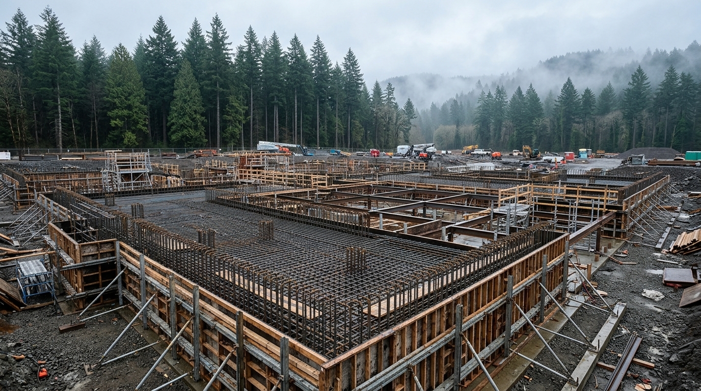 Commercial concrete slab and foundation construction in Portland